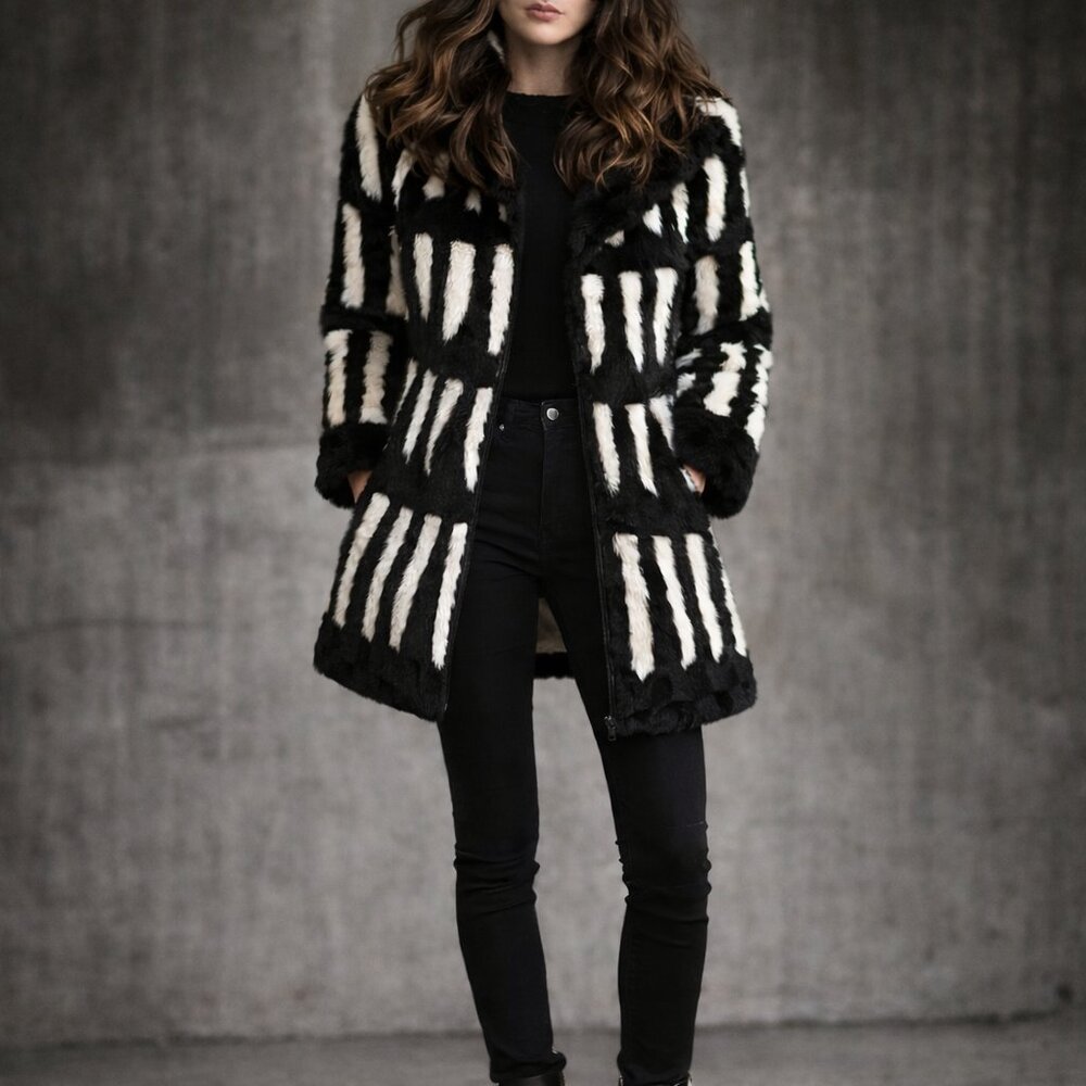 NWOT Vintage Arden B Luxe Collection Black & White Rabbit Super Soft Coat Jacket